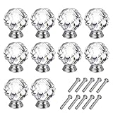 OTTFF Diameter 30mm Colorless Transparent Glass Cabinet Knobs and Pull Handles for Kitchen Furniture Decor,Sets of 10 with Screws