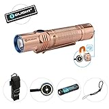 OLIGHT M2R Limited Edition Solid Copper 1500 lumens USB Magnetic Rechargeable Dual Switch LED Tactical Flashlight, HDC 3500mAh Battery Patch