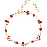 Cherry Bracelet for Women Gold Evil Eye Link Bracelet Dainty Flower Daisy Bracelets Pearl Butterfly Heart Charm Bracelets Adjustable Summer Beach Jewelry