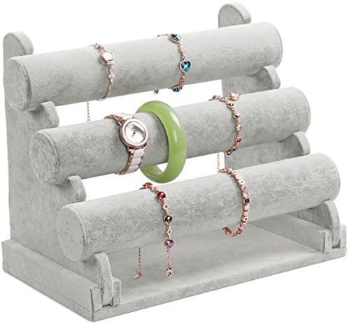 MyshineStyle 3 Tier Soft Ice Gray Velvet Assembling Jewelry Organizer Holder T-Bar Watch Bracelt Display Stand
