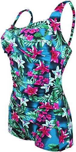 LuDaDa Women's Halter Hawaiian Boho Floral Halter One Piece Boyleg Swimwear Swimsuit