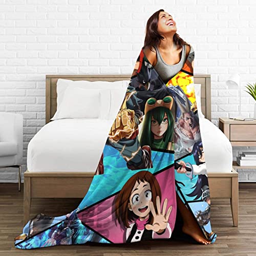 My Hero Academ Merch Anime Blanket Soft Flannel Throw Blankets Keychains Stickers Brooches Gift Sets,A Good Gifts for Kids Boys Birthday (5PC Merchs, 60in*80in)
