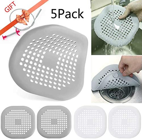 INPHER Shower Drain Covers,5Pack Silicone Tube Drain Hair Catcher Stopper Sink Strainer Tube Drain with Sucker for Bathroom Kitchen Rubber Bathtub Plug Garbage Clip