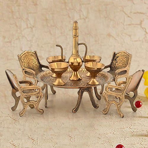JaipurCrafts Unique Design Dining Table Chair Maharaja Set/Brass Handcrafted Indian Maharaja Dining Set Table Set Figurine - Showpiece Decorative Gift Item