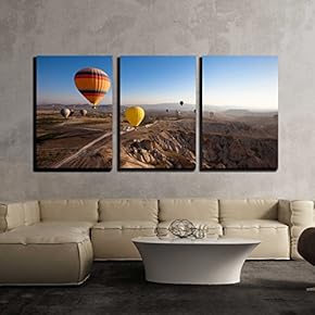 3 Piece Canvas Wall Art - Inspiring Beautiful Landscape with Hot Air Balloons - Modern Home Art Stretched and Framed Ready to Hang - 16"x24"x3 Panels