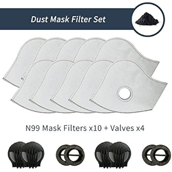 AIRNEX Set of 10 Activated Carbon N99 PM2.5 Filters and 4 Exhaust Valves Replacement fit most Dust and Pollution Masks in the market | For Every Product Sold We Plant Trees | Formerly named AirShielz