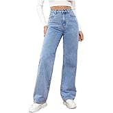 NDCOXQW Womens High Waist Jeans Wide Leg Straight Boyfriend Denim Pants Loose Fit Casual Trendy Jeans Trousers