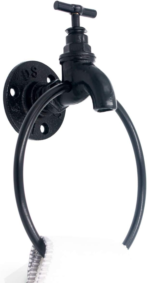 Rustic Water Spigot Towel Ring, Industrial Faucet Wall Mounted Hand Towel Rack for Bathroom&Kitchen