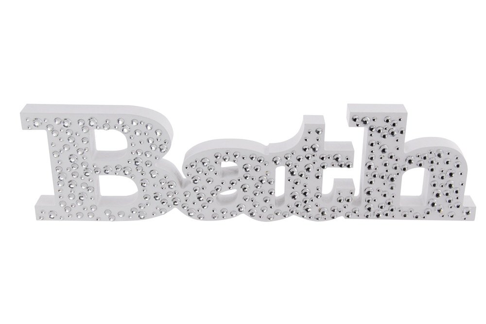 Diamante Sparkle BATH Word Wooden Bathroom Ornament Bling White