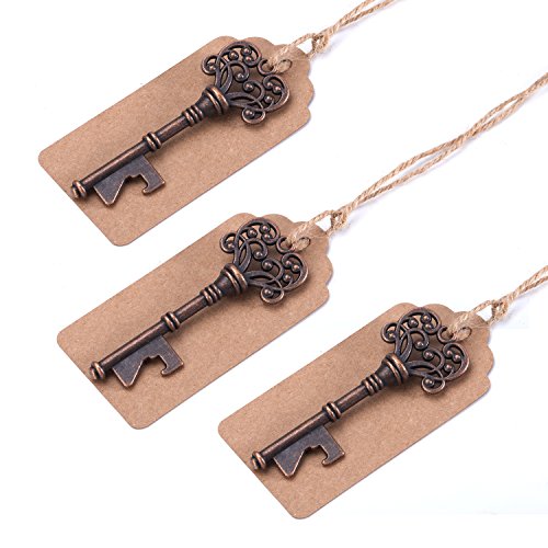 Woaiwo-q Key Bottle Opener, Wedding Favors Party Favors with Card Tag and Twine-3.14 Inches (100 pcs Copper)