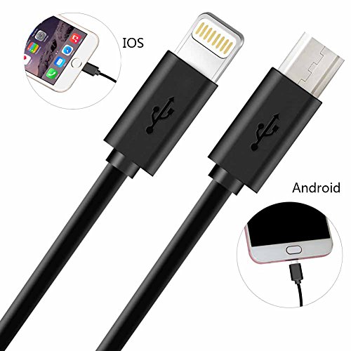 Dual USB Charging Cable, KABB Premium 2 in 1 Multiple usb Charging Cable Adapter Connector with Micro usb Ports and ios Ports, Suitable for Most Phone(Black-D)