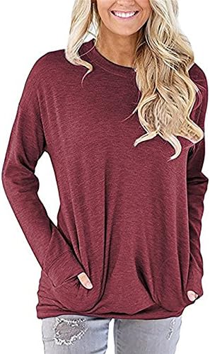 UXELY Women's Casual Comfy Long Sleeve Pullover Tunic Tops Round Neck Sweatshirt Loose Soft with Pockets Pullover