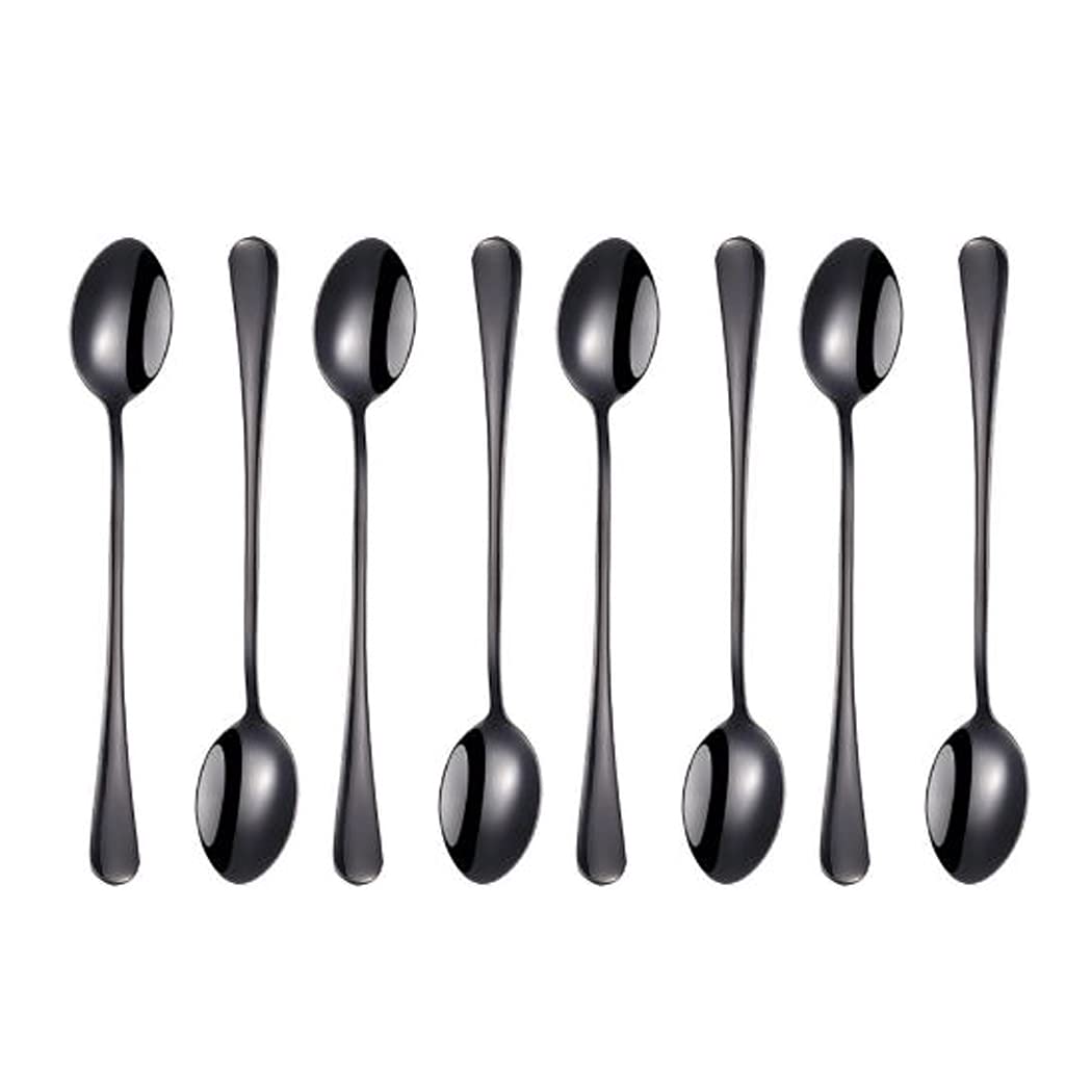 Hoshen 7.6 Inch Stainless Steel Ice Spoon, Mixing Spoon, Long-Handled Dessert Coffee Spoon, Ice Cream Spoon, Cocktail Mixing Spoon，Pack of 8，Black