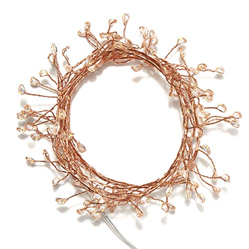 5 Ft Fairy Light Garland, Copper - 120 Starry LED Cluster Lights on a Bendable Rose Gold Wire, Plug-in or Battery Operated, Indoor/Outdoor Use, UL-Listed, Timer Included