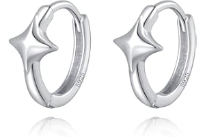 Reffeer 925 Sterling Silver Star Huggie Earrings for Women Teens Star Hoop Earrings Hypoallergenic