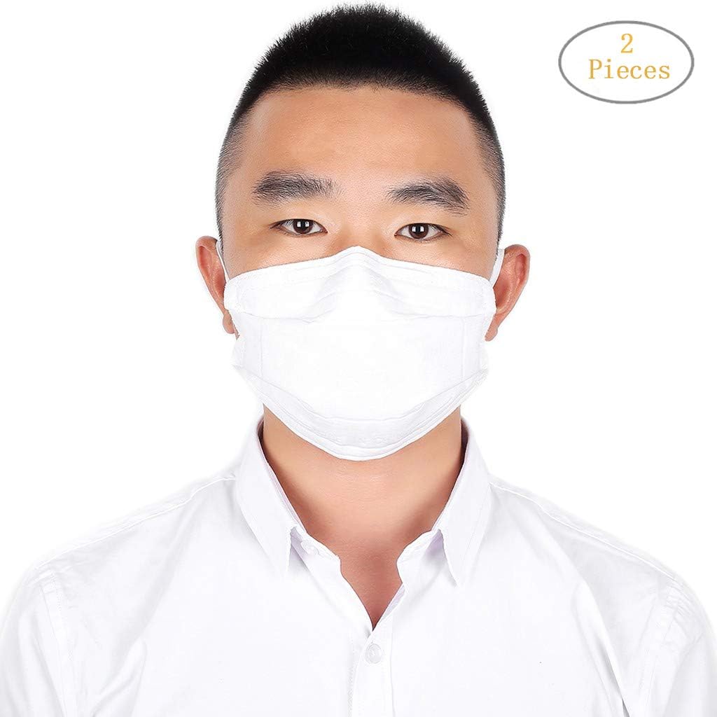 Salaks Breathable Cotton Respirator for Adults, Reusable 口罩 Washable Face Máscara Dustproof Windproof Coronávirùs Virüs Flü Germ Protection for PM2.5 Foggy Haze Pollution (White, 2)