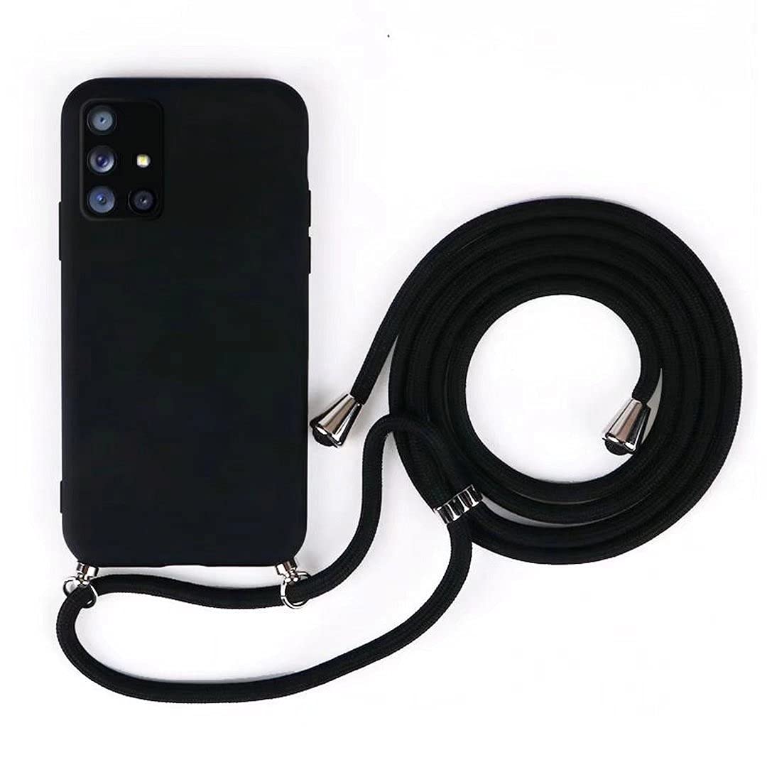 JMstore Case Compatible with Xiaomi Redmi 9A Liquid Silicone Soft Microfibre Lining, with Cord Neck Strap Rope Necklace Shoulder Strap Black