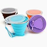 ME.FAN Silicone Collapsible Travel Cup - Silicone Folding Camping Cup with Lids - Expandable Drinking Cup Set - BPA Free, Portable, Graduated [9.22oz]