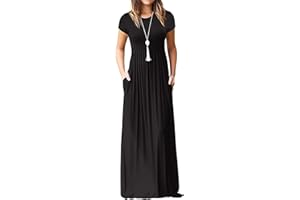 DEARCASE Maxi Dress for Women Short Sleeve Casual Summer Loose Plain Comfy Long Dresses with Pockets