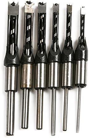 WOVELOT 6pcs Woodworking Square Hole Drill Bit Mortising Chisel Set Mortiser Drill Bit for DIY Woodworking Tools