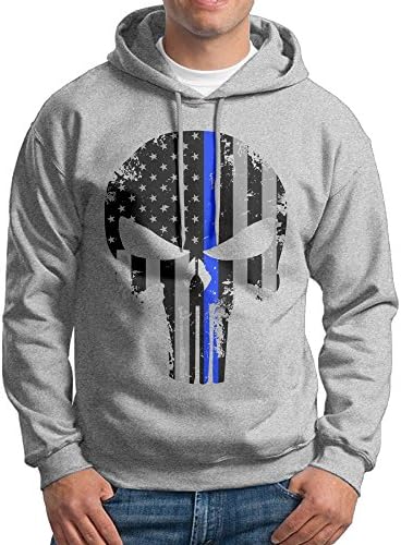 Obachi Thin Blue Line Punisher Men's Long Sleeve Pullover Hooded Sweatshirt Ash Size XXL
