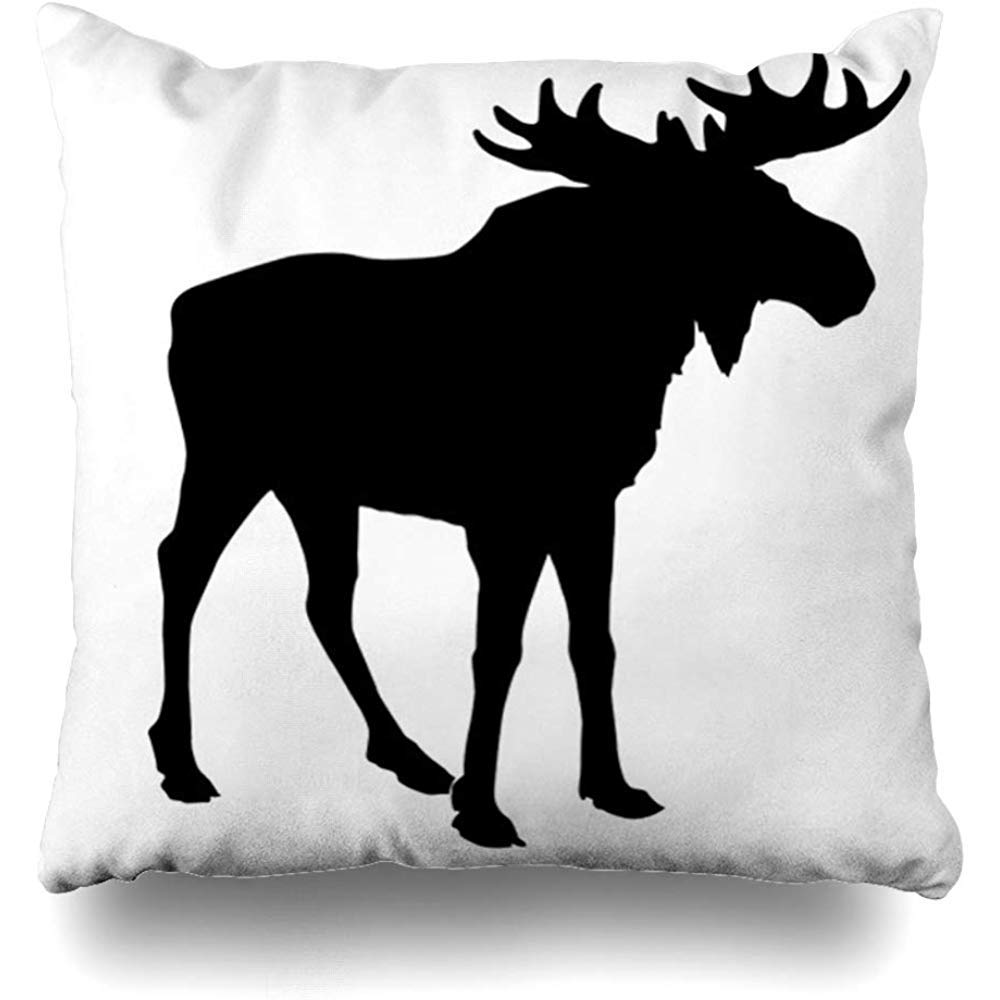 Throw Pillow Cover Pillows Cases Bull Canada Moose On White Hunting Alaska Horn Drawing Design Outdoors Home Decor Design Square 18 x 18 Inch Zippered Cushion Case