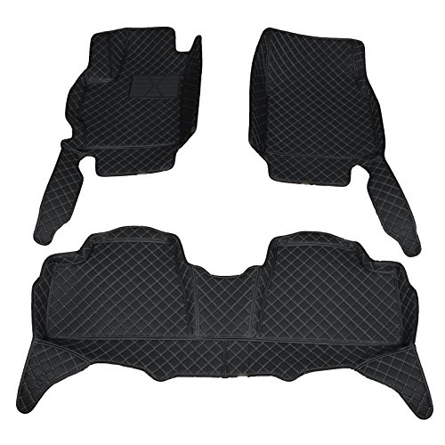 VioletLisa 3pcs Blk Leather+High Elastic Eponge+Non-Woven Fabric+XPE+Antiskid Burr Lining Car Floor Mats Carpet Liner Mat Main Driver+Copilot+Back Passenger Seats Set For 13-16 Ford Fusion