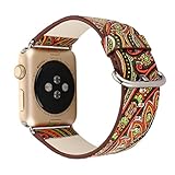 Alonea 38mm 42mm Folk-Custom Leather Strap Replacement Watch Band For Apple Watch