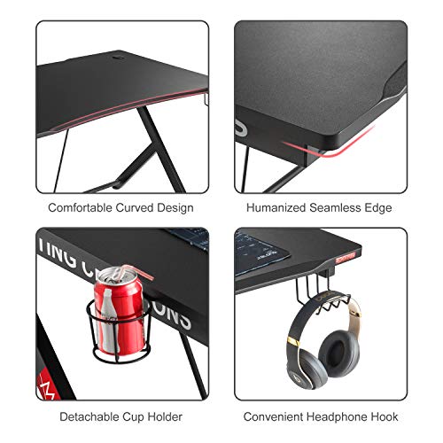 Mr IRONSTONE Gaming Desk 45.3" Gaming Table Home Computer Desk with Cup Holder and Headphone Hook Gamer Workstation Game Table (45.3" Wx29 D)