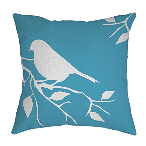 MIARHB Vintage Cotton Linen Pillow Case Birds Throw Pillow Cover Sofa Bed Home Decor Cushion Cover (Sky Blue, 18 Ã— 18 Inch)