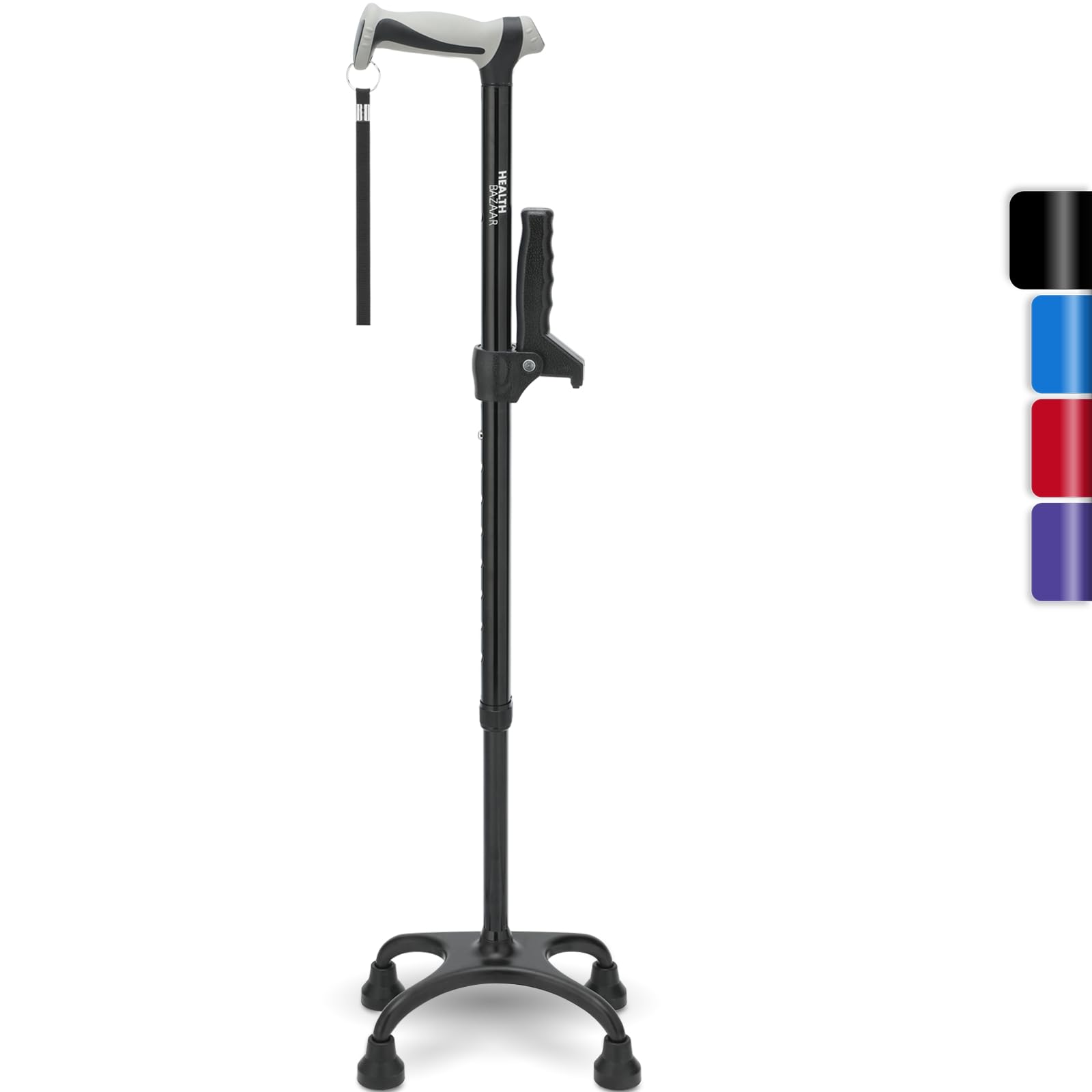Quad Cane, Walking Cane for Men & Women with 4 Pronged Base for Extra Balance & Stability Adjustable, Lightweight, Walking Stick for Right or Left Handed Seniors & Adults