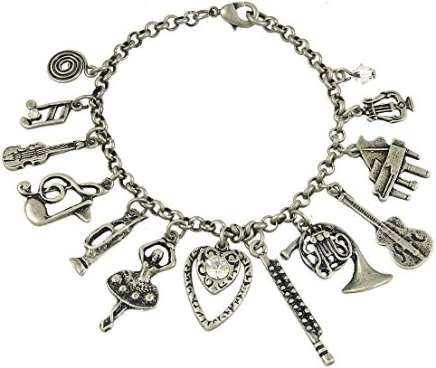 Music Lover Cluster Bracelet Vintage Silver Tone