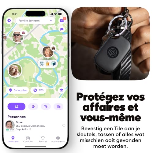 Tile Pro - Tracker Bluetooth Puissant, détecteur de clés et localisateur d'objets pour clés, Sacs & Autres. Compatible avec iOS & Android. Tracker de téléphone. Lot de 1 (Noir)