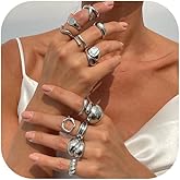 Annpro Chunky Stackable Rings Set for Women,Dainty Adjustable Open Stacking Knuckle Ring Trendy Thick Dome Hollow Carved Joint Finger Midi Signet Rings Pack Statement Jewelry