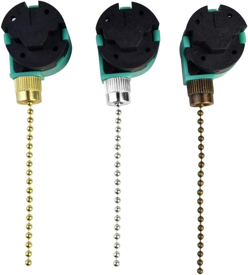 Topbuti 3 Pack Ceiling Fan Switch 3 Speed 4 Wire Zing Ear ZE-268S6 Fan Pull Chain Switch Replacement Speed Control Switch for Ceiling Fan Light, Wall Lamps, Cabinet Light (Multicolored) - - 