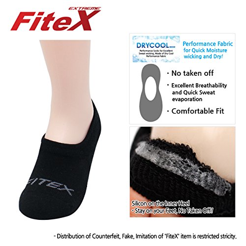 FITEXTREME 3 Pack Womens DryCool Active Sports Thick No Show Socks Non Slip Black S - Thumbnail 4