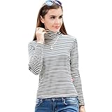 LAISIYI Women's Stripe Casual High Collar Long Sleeve Slim Pullover T-shirt