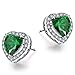 Caperci Sterling Silver Created Emerald Heart Shape Earrings Studs for Women - Valentines Day Gift to Her