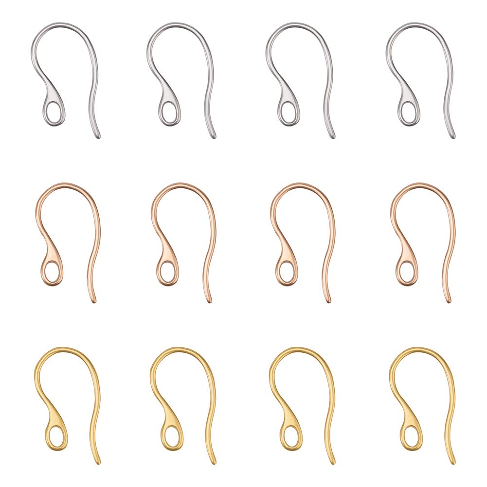 PH PandaHall 45pcs 304 Stainless Steel Earring Hooks, 3 Colors: Silver, Rose Gold, Gold, for DIY Jewellery Craft Making