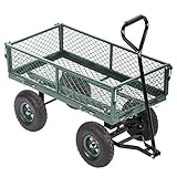FDW Garden Carts Yard Dump Wagon Cart Lawn Utility Cart Outdoor Steel Heavy Duty Beach Lawn Yard Landscape