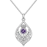 Talonior Scottish Thistle Necklace for Women S925 Sterling Silver Celtic Thistle Necklace Celtic Scotland Flower Pendant Heart Jewelry for Mothers valentine's day gifts