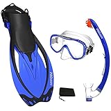 Blue, MLXL, scs0003, PROMATE Snorkeling Mask Fins DRY Snorkel Set Gear Bag