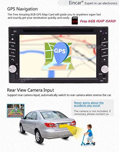 EINCAR Navigation Car DVD Player Double DIN Car Stereo in Dash Bluetooth Head Unit with Capacitive Touchscreen FM Auto Radio GPS in 2 DIN Car Audio Video MP3 USB Sd Map+Reverse Camera