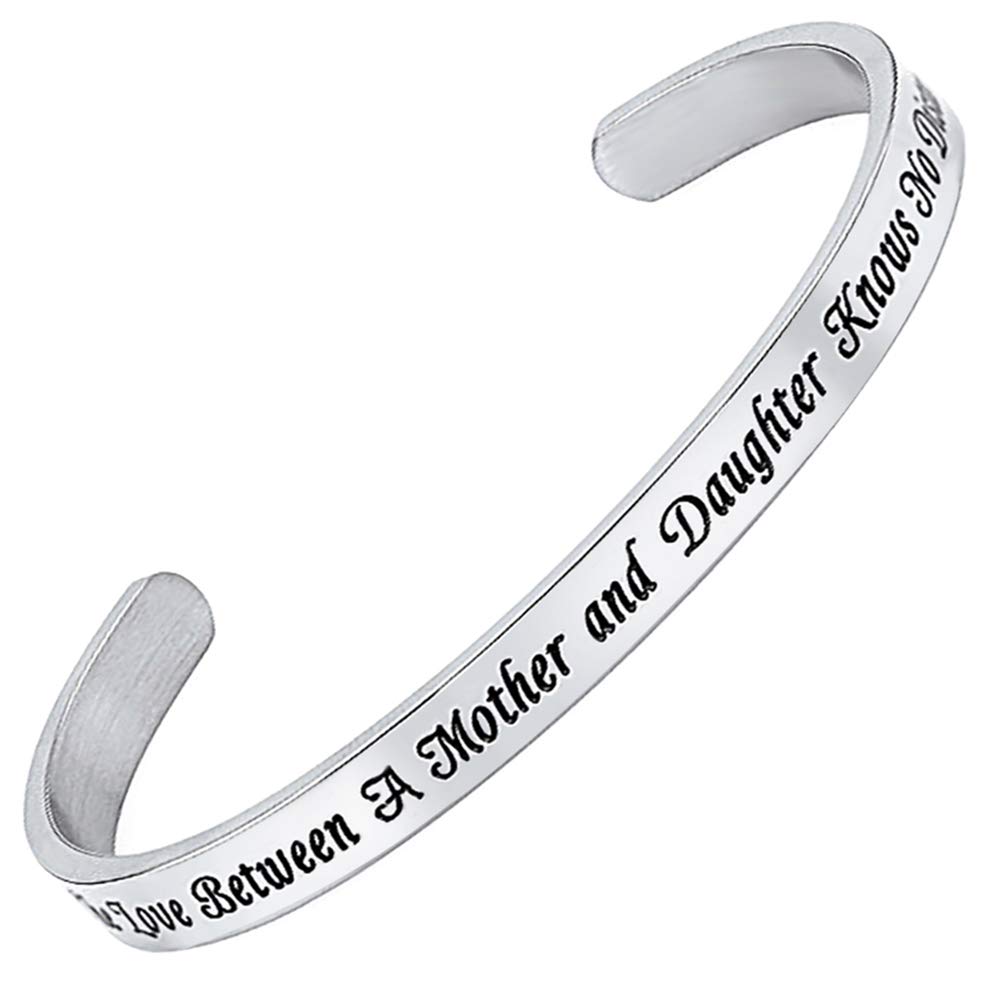Gleamart Inspirational Cuff Stainless Steel Engraved Bracelet The Love Between A Mother and Daughter Knows No Distance
