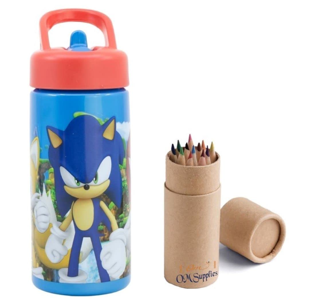 Sonic Reusable Sipper Water Bottle Drink Bottle with built-in handle for Easy Carry School Lunch Kids Childrens 410ml (Sonic)