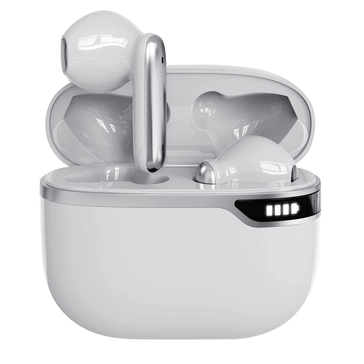 BJ Wireless Earbuds, Bluetooth Earphones Ear Buds Clear Call Noise Cancelling Cordless Headset, IPX7 Waterproof Headphones with Touch Control, 24 Hrs Compatible with Iphone & Android, White