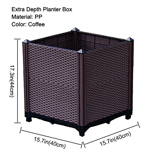 LeJoy Garden 2 Set Square Planter Boxes 15.7" Extra-Strength Plastic Coffee Matching Planter Box for Wide/High Metal Pergola Arbor
