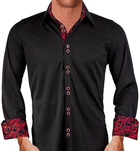 Anton Alexander Active Collection Men's Designer Dress Shirt Made In USA -XL Fitted-Black/Red Paisley