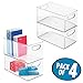 HOHOUSStore Stackable Plastic Long Storage Bin Container with Carrying Handles for Office to Hold Gel Pens, Erasers, Tape, Pens, Pencils, Markers, Notepads, Highlighters, Staplers, 4 Pack - Clear, large-76, Black-76