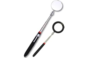 BETTERSTAR Telescoping Inspection Circular Mirror with 2 LED Light and Mirror on a Stick and Extendable Mechanic Tool for Automotive,50mm Circular Mirror 360 Swivel for Extra Viewing